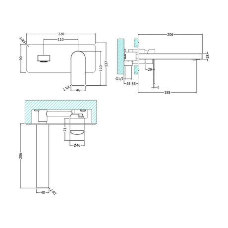 [BTOT328] W/M Single Lever Basin Mixer - Technical Drawing