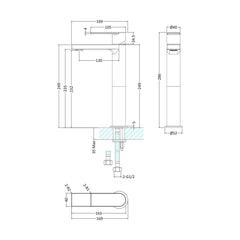 [BTOT370] Tall Mono Basin Mixer P/B Waste - Technical Drawing