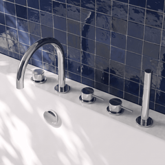 [BTP314C] Hademore Contemporary 5 Tap Hole Deck Mounted Bath Shower Mixer Tap with Round Handles and Shower Kit - Choice of Spout and Colour - Lifestyle 2