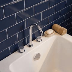 [BTP333C] Hademore Contemporary 3 Tap Hole Deck Mounted Bath Mixer Tap with Round Handles - Choice of Spout and Colour - Lifestyle 2