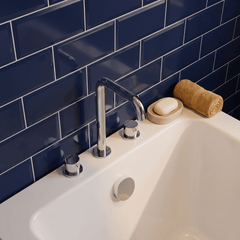 [BTP333P] Hademore Contemporary 3 Tap Hole Deck Mounted Bath Mixer Tap with Round Handles - Choice of Spout and Colour - Lifestyle 2