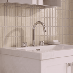 [BTP337C] Hademore Contemporary 3 Tap Hole Basin Mixer Tap with Round Handles and Waste - Choice of Spout and Colour - Lifestyle 1