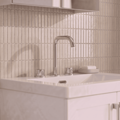 [BTP337P] Hademore Contemporary 3 Tap Hole Basin Mixer Tap with Round Handles and Waste - Choice of Spout and Colour - Lifestyle 1