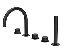 [BTP414C] Hademore Contemporary 5 Tap Hole Deck Mounted Bath Shower Mixer Tap with Round Handles and Shower Kit - Choice of Spout and Colour - Cutout