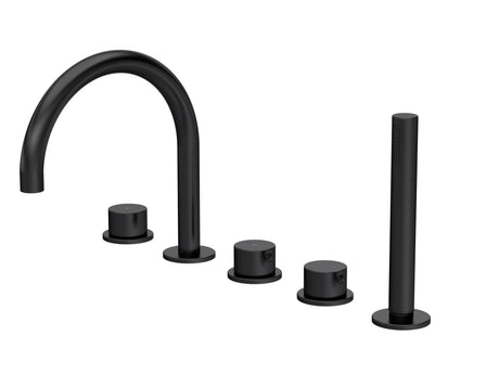 [BTP414C] Hademore Contemporary 5 Tap Hole Deck Mounted Bath Shower Mixer Tap with Round Handles and Shower Kit - Choice of Spout and Colour - Cutout