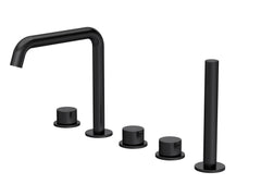 [BTP414P] Hademore Contemporary 5 Tap Hole Deck Mounted Bath Shower Mixer Tap with Round Handles and Shower Kit - Choice of Spout and Colour - Cutout