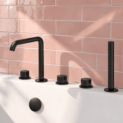 [BTP414P] Hademore Contemporary 5 Tap Hole Deck Mounted Bath Shower Mixer Tap with Round Handles and Shower Kit - Choice of Spout and Colour - Lifestyle 1