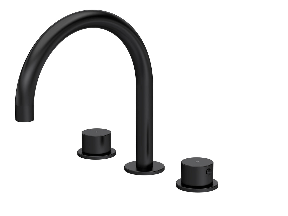 [BTP433C] Hademore Contemporary 3 Tap Hole Deck Mounted Bath Mixer Tap with Round Handles - Choice of Spout and Colour - Cutout