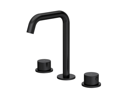 [BTP437P] Hademore Contemporary 3 Tap Hole Basin Mixer Tap with Round Handles and Waste - Choice of Spout and Colour - Cutout