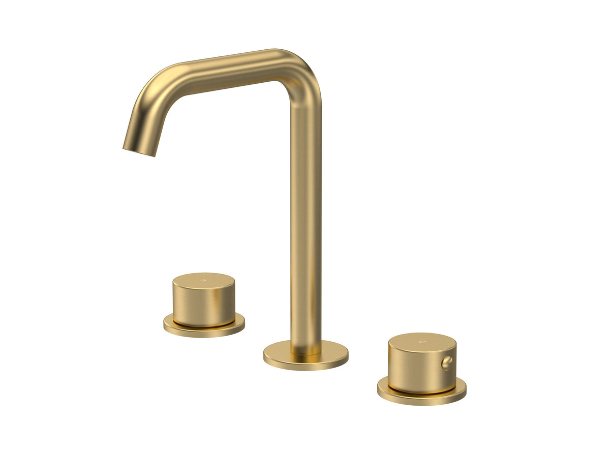 [BTP837P] Hademore Contemporary 3 Tap Hole Basin Mixer Tap with Round Handles and Waste - Choice of Spout and Colour - Cutout