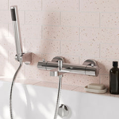 [BTPR005] Balterley Pride Contemporary Round Wall Mount Thermostatic Bath Shower Mixer Bar Valve Tap - Chrome - Lifestyle 1
