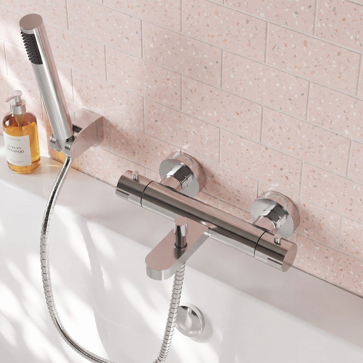 [BTPR005] Balterley Pride Contemporary Round Wall Mount Thermostatic Bath Shower Mixer Bar Valve Tap - Chrome - Lifestyle 2