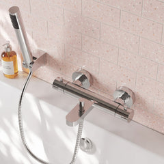 [BTPR005] Balterley Pride Contemporary Round Wall Mount Thermostatic Bath Shower Mixer Bar Valve Tap - Chrome - Lifestyle 2
