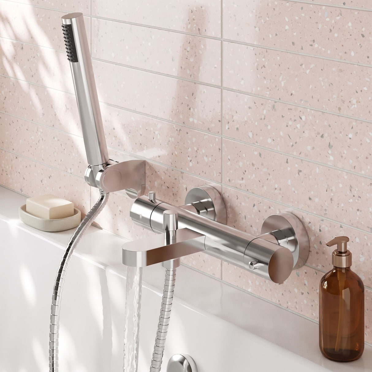 [BTPR005] Balterley Pride Contemporary Round Wall Mount Thermostatic Bath Shower Mixer Bar Valve Tap - Chrome - Lifestyle 3
