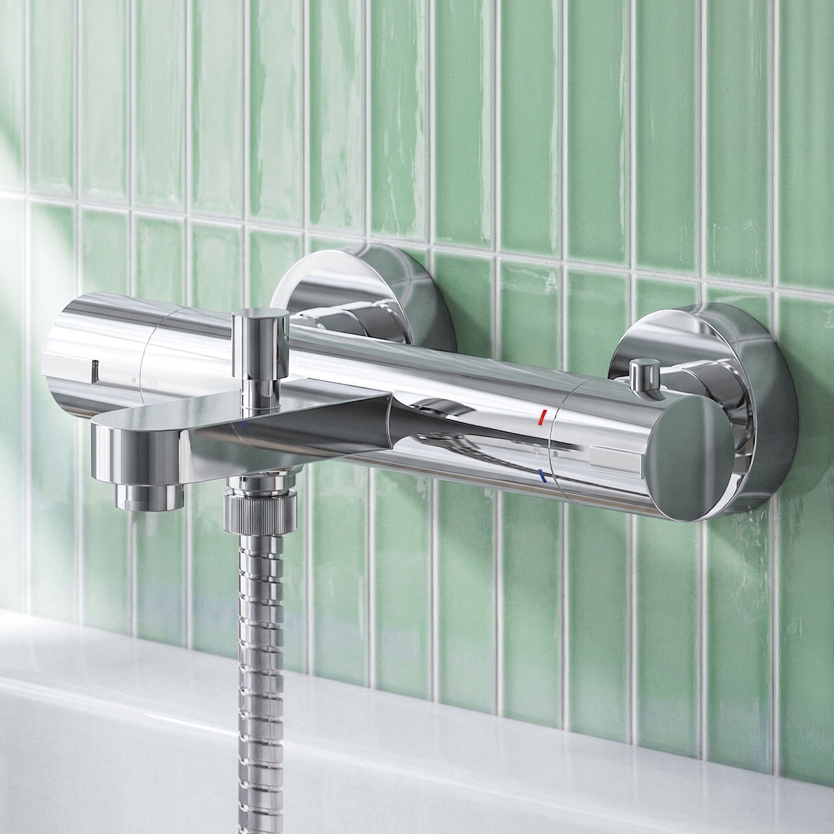 [BTPR005] Balterley Pride Contemporary Round Wall Mount Thermostatic Bath Shower Mixer Bar Valve Tap - Chrome - Silo