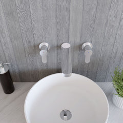 [BTPR317] Balterley Pride Contemporary Round Wall Mount 3 Tap Hole Basin Mixer Tap - Chrome - Lifestyle 2