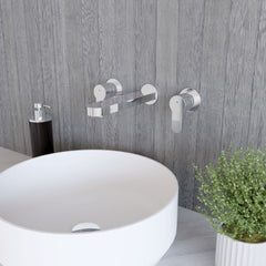 [BTPR317] Balterley Pride Contemporary Round Wall Mount 3 Tap Hole Basin Mixer Tap - Chrome - Lifestyle 3