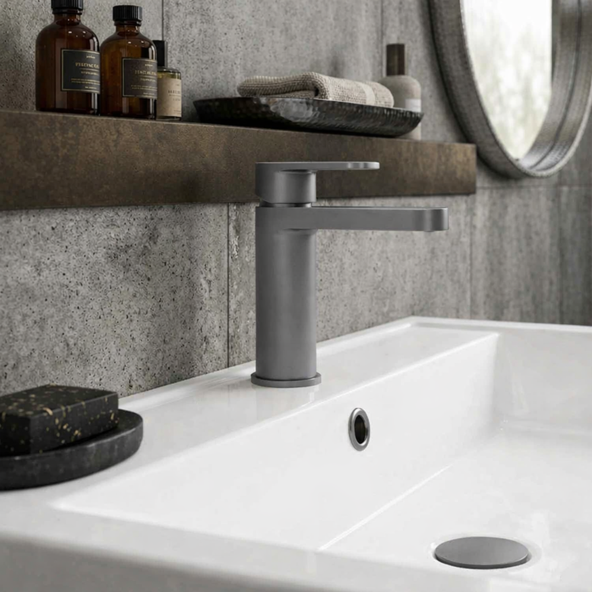 Consall Round Mono Basin Mixer Tap with Push Button Waste - Choice of Finish