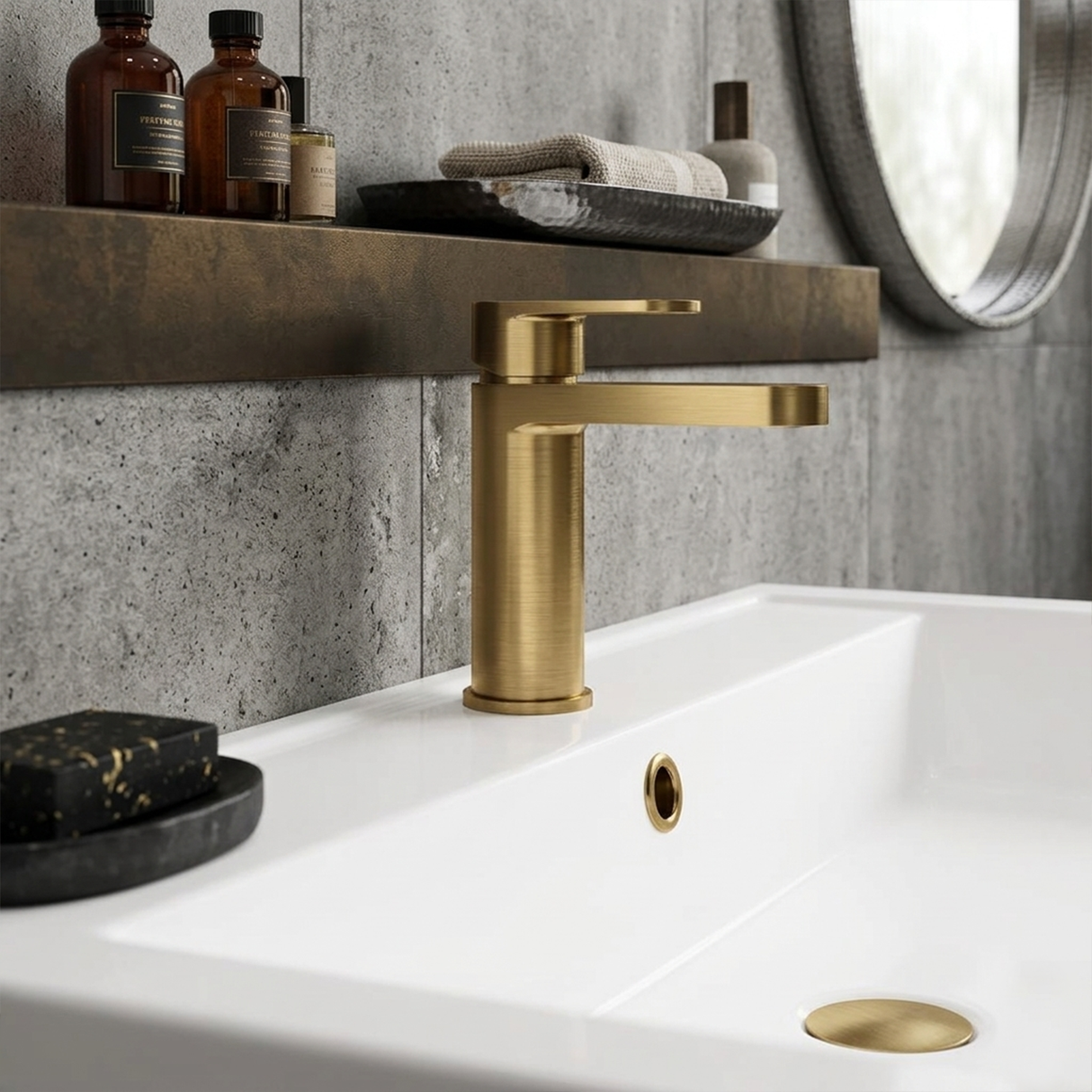 Consall Round Mono Basin Mixer Tap with Push Button Waste - Choice of Finish