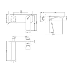 [BTRI328] W/M Single Lever Basin Mixer - Technical Drawing