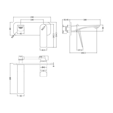 [BTRI328] W/M Single Lever Basin Mixer - Technical Drawing