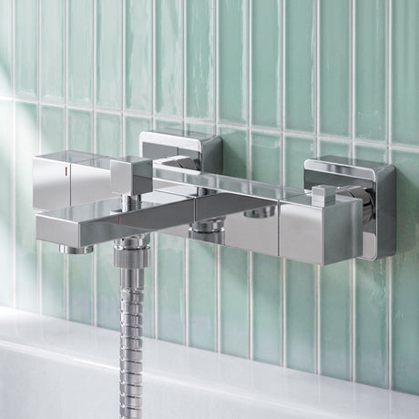 [BTRP005] Square Wall Mount Thermostatic Bath Shower Mixer Bar Valve Tap - Chrome - Silo