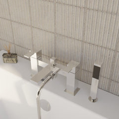 [BTRP304] Square Deck Mount Bath Shower Mixer Tap with Shower Kit - Chrome - Lifestyle 2