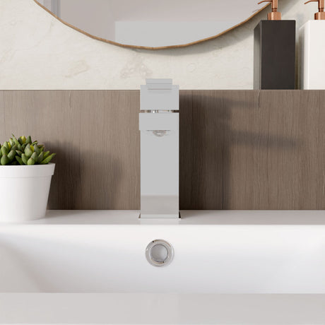 [BTRP305] Square Mono Basin Mixer Tap & Push Button Waste - Chrome - Lifestyle 1