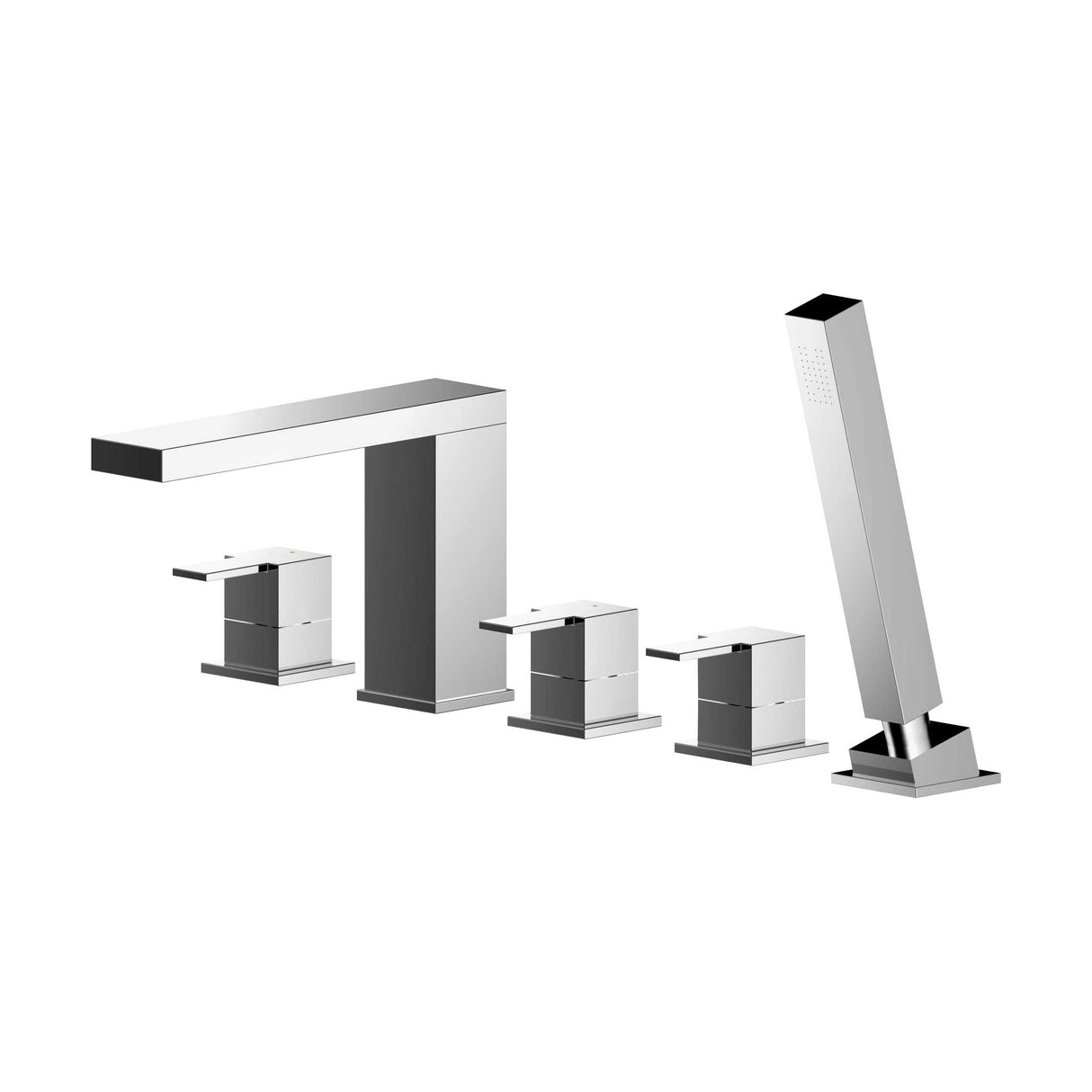 [BTRP314] Deck Mount Square 5 Tap Hole Bath Shower Mixer Tap with Shower Kit - Chrome - Cutout
