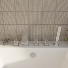 [BTRP314] Deck Mount Square 5 Tap Hole Bath Shower Mixer Tap with Shower Kit - Chrome - Lifestyle 2