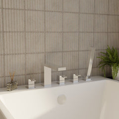 [BTRP314] Deck Mount Square 5 Tap Hole Bath Shower Mixer Tap with Shower Kit - Chrome - Lifestyle 3