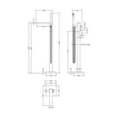 [BTRP321] Freestanding Square Bath Shower Mixer Tap - Chrome - Technical Drawing