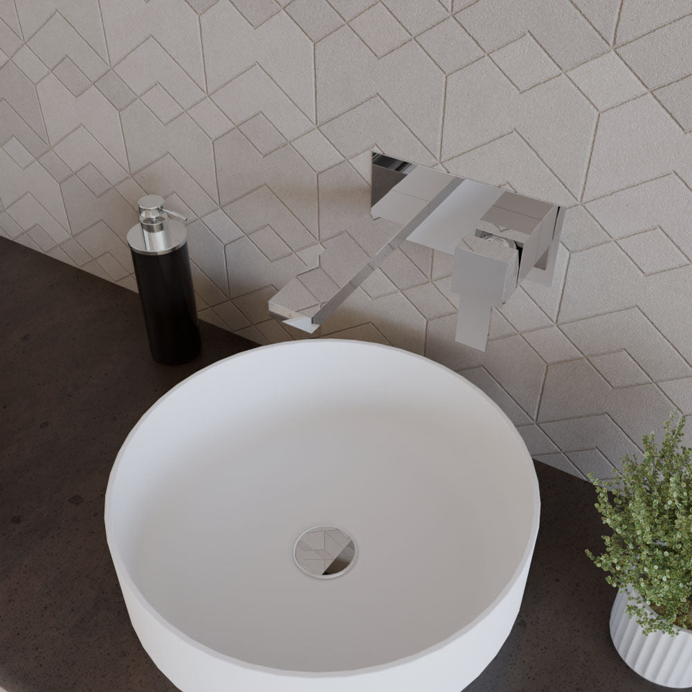 [BTRP328] Square Wall Mount 2 Tap Hole Basin Mixer Tap & Back Plate - Chrome - Lifestyle 2