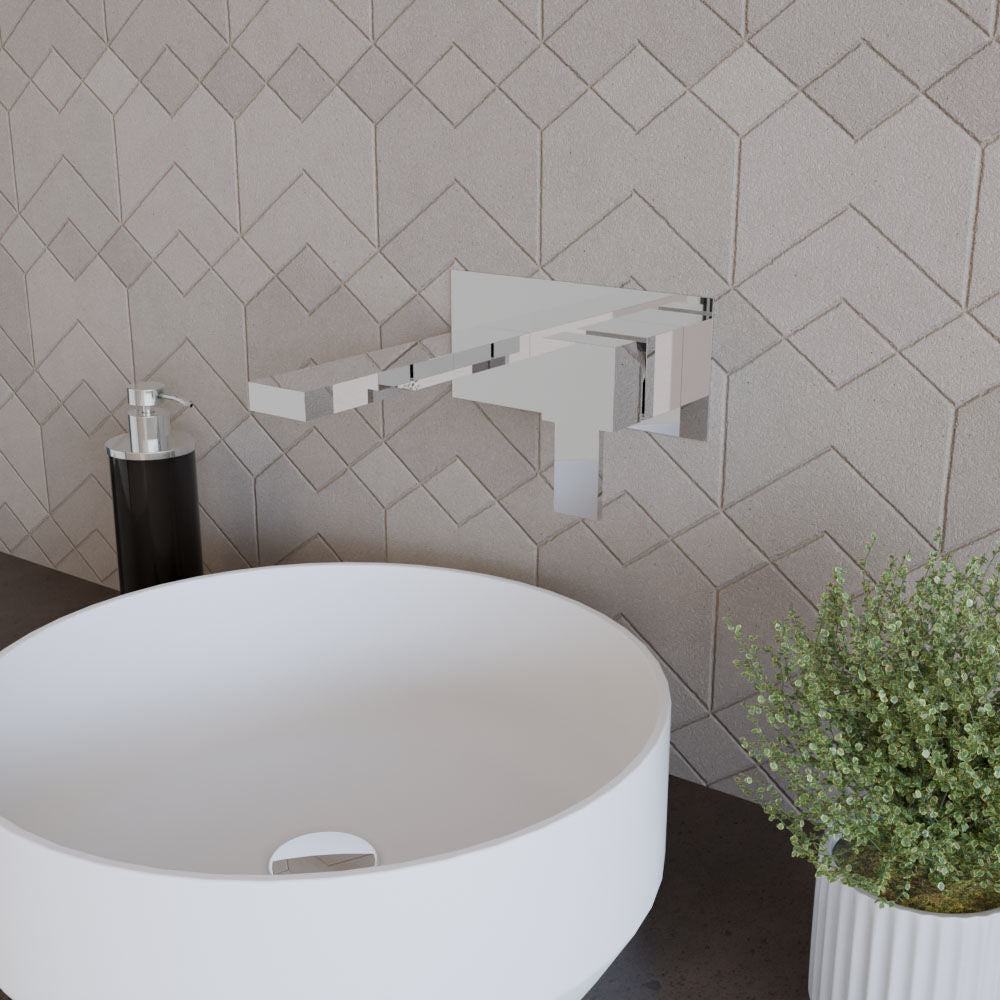 [BTRP328] Square Wall Mount 2 Tap Hole Basin Mixer Tap & Back Plate - Chrome - Lifestyle 3