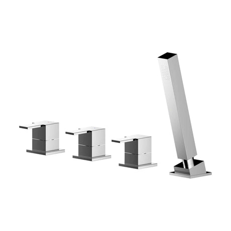[BTRP334] Deck Mount Square 4 Tap Hole Bath Shower Mixer Tap with Kit  Chrome - Cutout