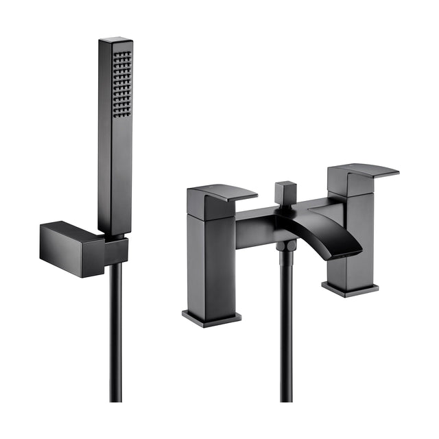 [BTSI404] Balterley Contemporary Dual Lever Deck Mounted Bath Shower Mixer Tap with Ceramic Disc Technology, 229 x 127 x 138mm, Matt Black - Cutout