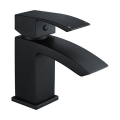 [BTSI405] Balterley Contemporary Square Single Lever Deck Mounted Mono Basin Mixer Tap with Push Button Waste, 180 x 55 x 134mm, Matt Black - Cutout