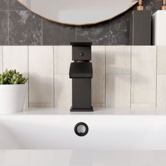 [BTSI405] Balterley Contemporary Square Single Lever Deck Mounted Mono Basin Mixer Tap with Push Button Waste, 180 x 55 x 134mm, Matt Black - Lifestyle 1