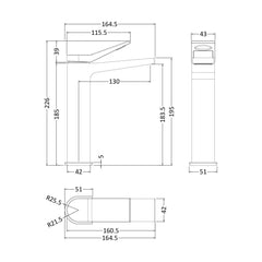 [BTSO370] Tall Mono Basin Mixer P/B Waste - Technical Drawing