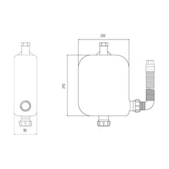 [BTSPR04] Modern Bathroom 4 Tap Hole Hose Retainer with Drain, 340mm x 90mm, Chrome - Technical Drawing