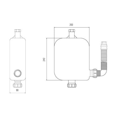 [BTSPR04] Modern Bathroom 4 Tap Hole Hose Retainer with Drain, 340mm x 90mm, Chrome - Technical Drawing