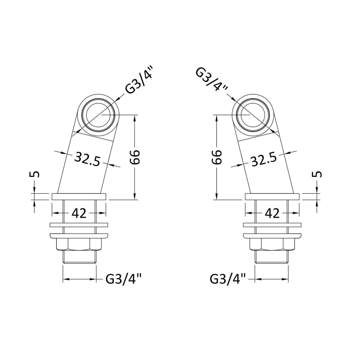 [BTSX322] Tap Accessories Round Minimalist Inlet Legs, Pair - Chrome - Technical Drawing