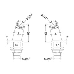 [BTSX322] Tap Accessories Round Minimalist Inlet Legs, Pair - Chrome - Technical Drawing