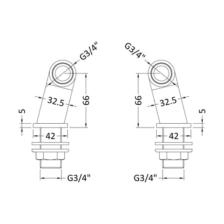 [BTSX322] Tap Accessories Round Minimalist Inlet Legs, Pair - Chrome - Technical Drawing