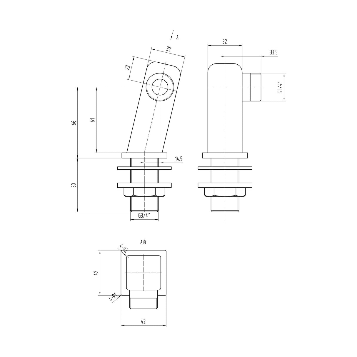 [BTSX323] Tap Accessories Square Minimalist Inlet Legs, Pair - Chrome - Technical Drawing