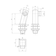 [BTSX323] Tap Accessories Square Minimalist Inlet Legs, Pair - Chrome - Technical Drawing
