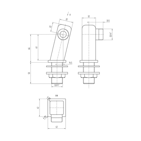 [BTSX323] Tap Accessories Square Minimalist Inlet Legs, Pair - Chrome - Technical Drawing