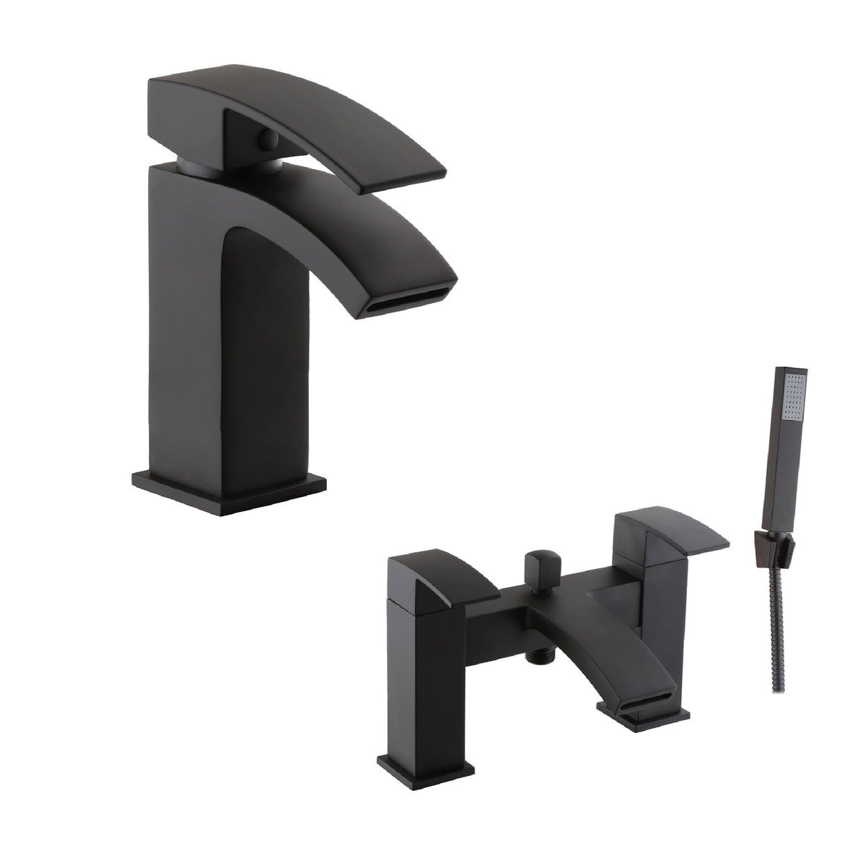 Contemporary Square Mono Basin Mixer Tap with Choice of Bath Filler or Bath Shower Mixer Tap - Black