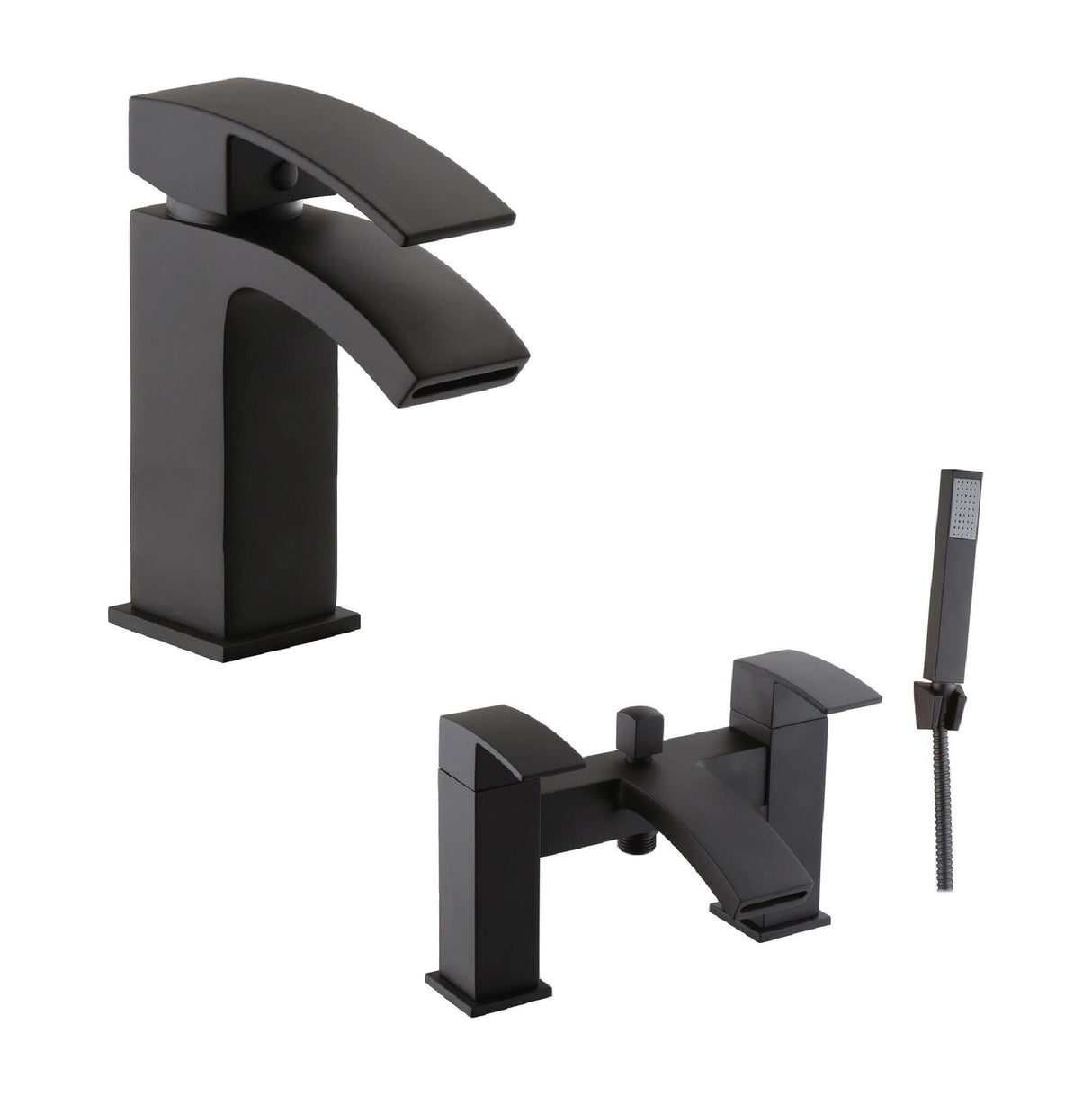 [BTT100203] Contemporary Square Mono Basin Mixer Tap and Bath Shower Mixer Set - Black - Cutout