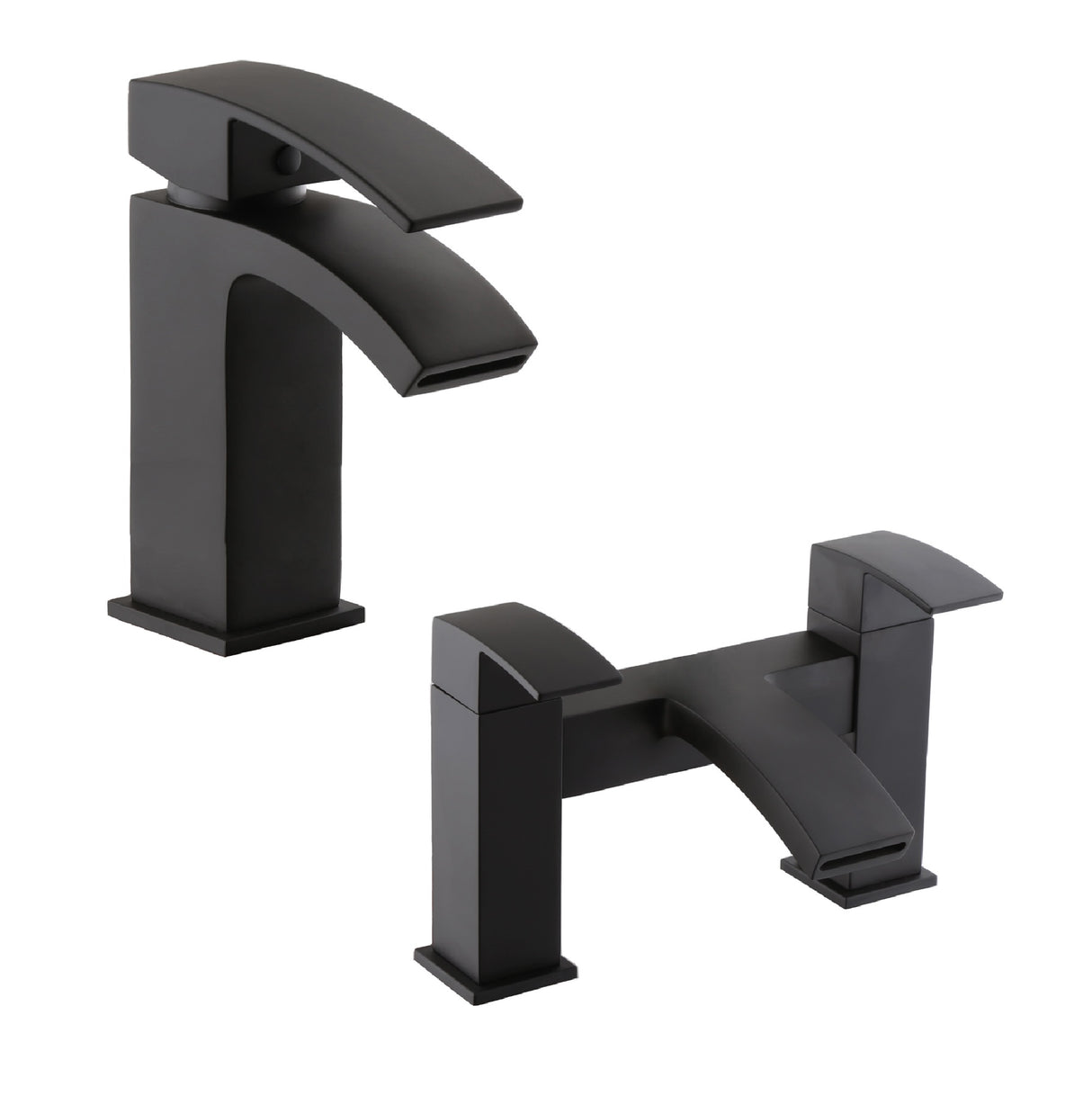Contemporary Square Mono Basin Mixer Tap with Choice of Bath Filler or Bath Shower Mixer Tap - Black